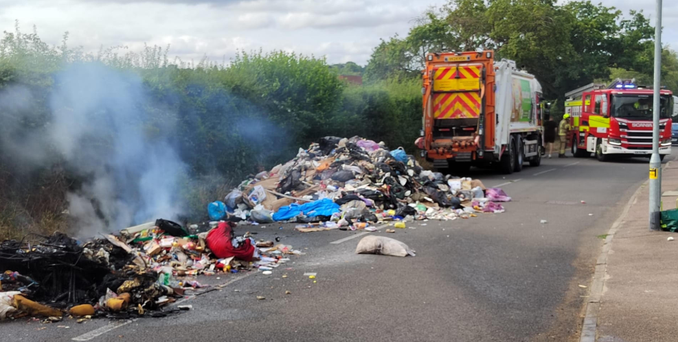 aftermath of fire on board a refuse lorry