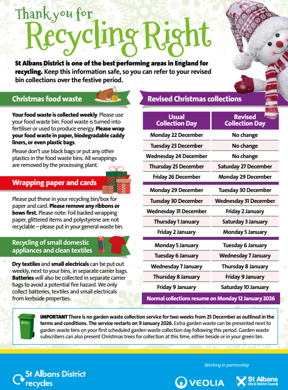 Image showing recycling dates over Christmas and New Year