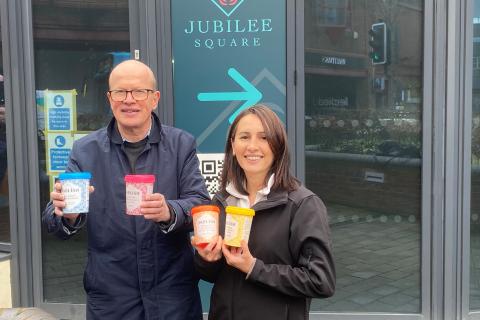 Cllr Paul de Kort with Darlish ice cream founder Laura Dawson