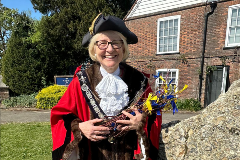 St Albans Mayor, Cllr Teresa Heritage, prepares for the Beating the Bounds ceremony