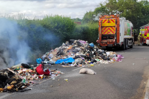 aftermath of fire on board a refuse lorry